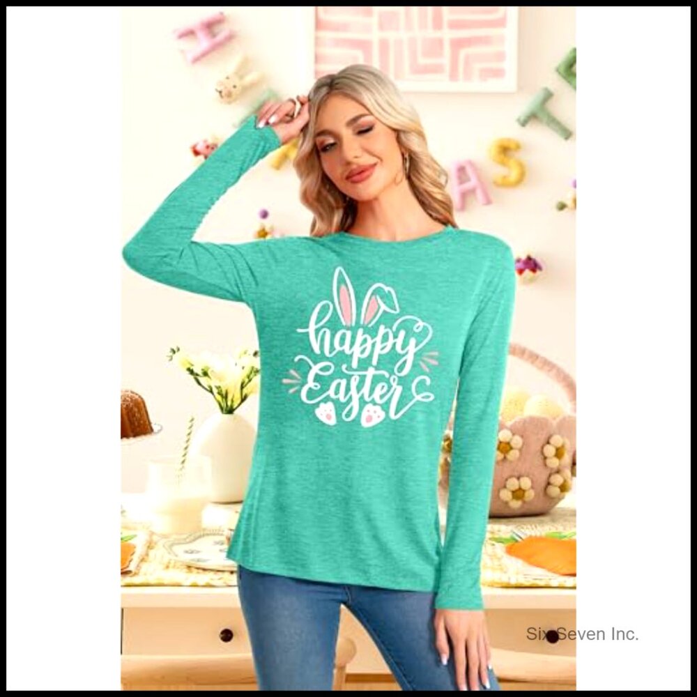 Bunny Printed Long Sleeve Pullover Easter Shirt C… - image 2